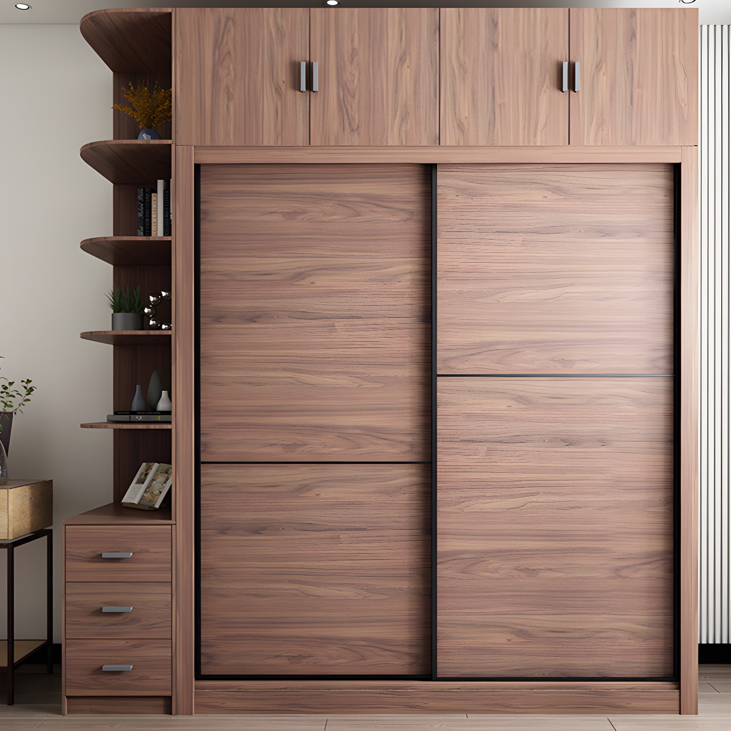 Brown Engineered Wood Wardrobe Armoire Modern Wardrobe Closet - image 14