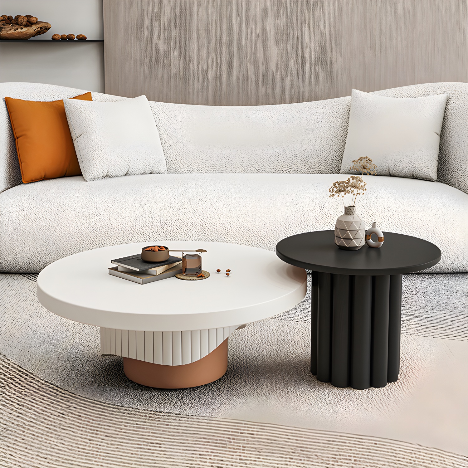 Pedestal Round Coffee Table Set Modern Minimalist Cocktail Table - image 13