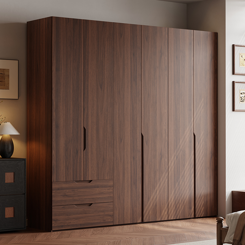 Acorn Minimalist Natural Wood Wardrobe Closet with 2 Drawers, Soft Close Door, Interior Shelves, and Clothing Rod
