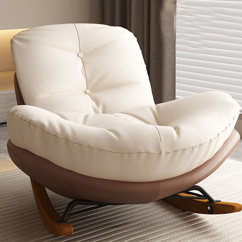 Cotton Upholstered Indoor Rocking Chair with Solid Wood Legs, Compact Design for Small Spaces