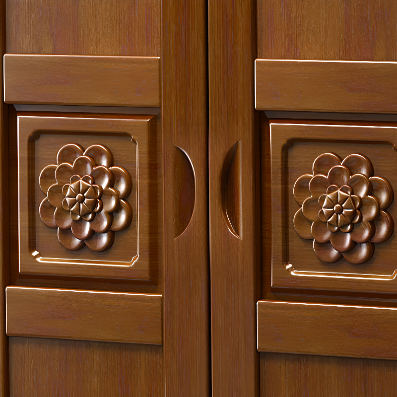 Vintage Sepia Lumber Wardrobe with Soft Close Drawer, Soft Close Door, Interior Shelves, and Hanging Rod
