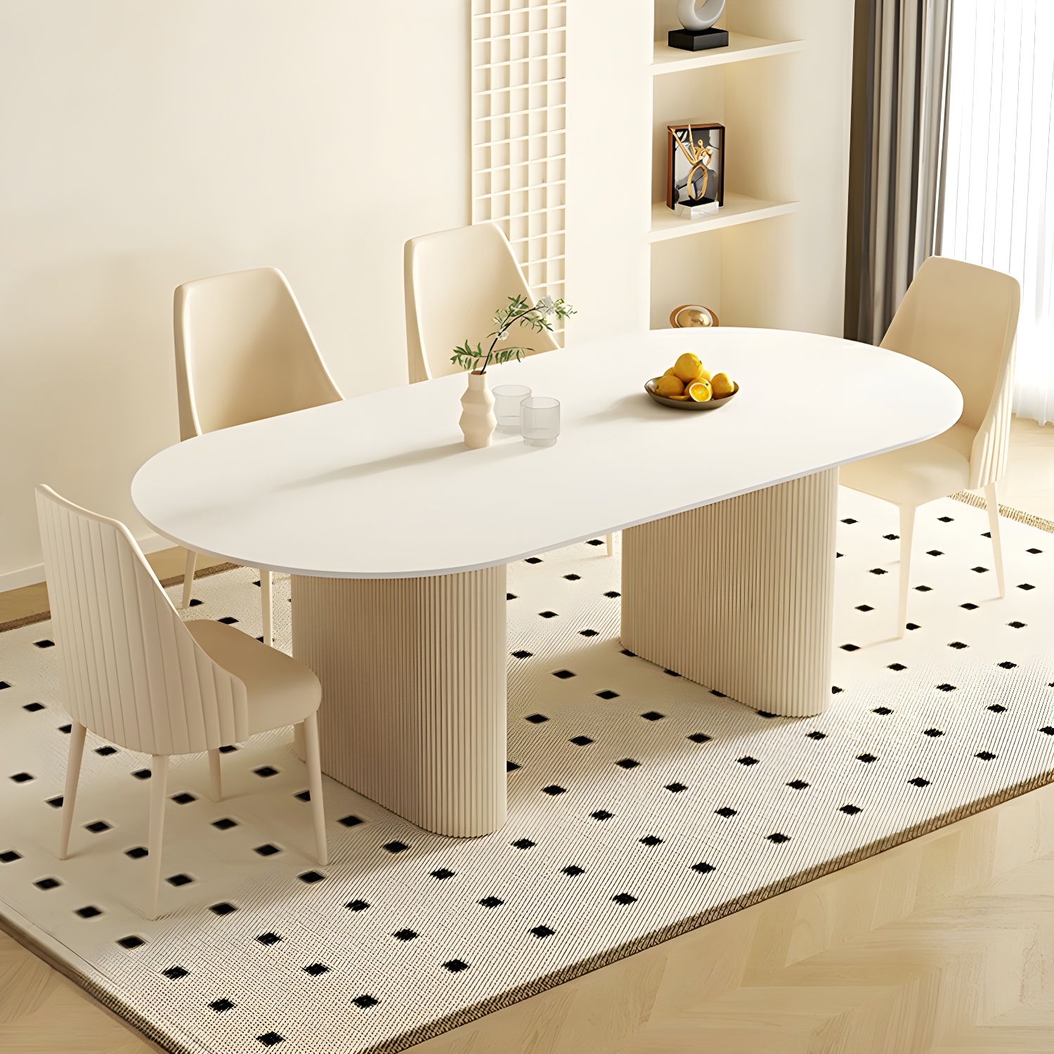 Elegant Oval Shape Metal Dining Set in Modern White - Ideal for 35-40 Women