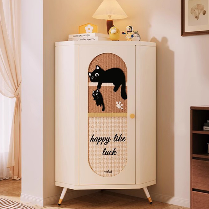 Modern Simple Style Nook Accent Cabinet with Closet, Metal Countertop, Glazed Door, Cabinet Knobs in Chalk
