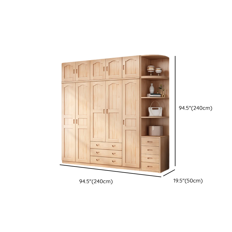 Modish Natural Color Reclaimed Wood Wardrobe Armoire with Soft Close Drawer, Soft Close Door - image 35