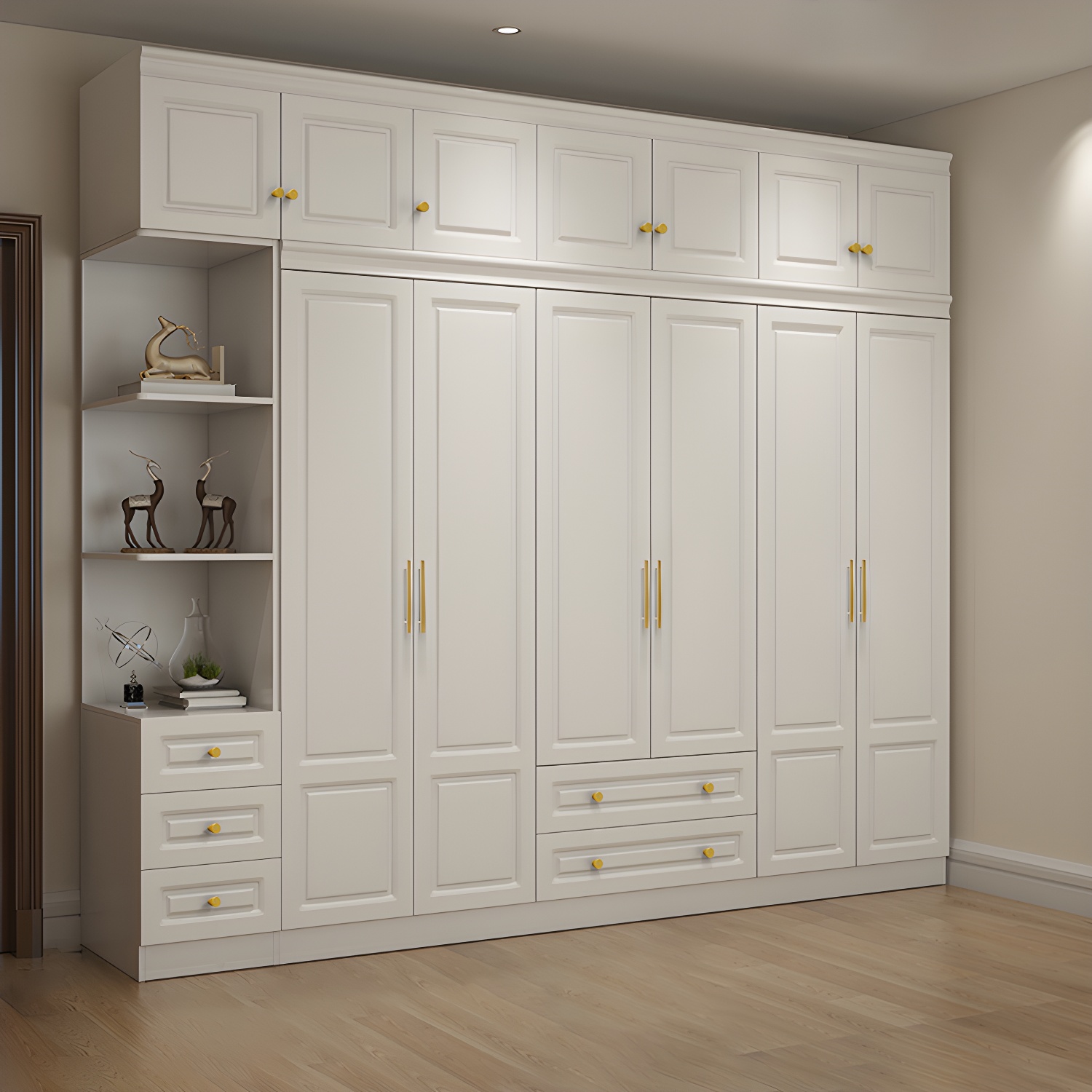 Hinged White Wardrobe Armoire Engineered Wood Wardrobe Closet - image 3