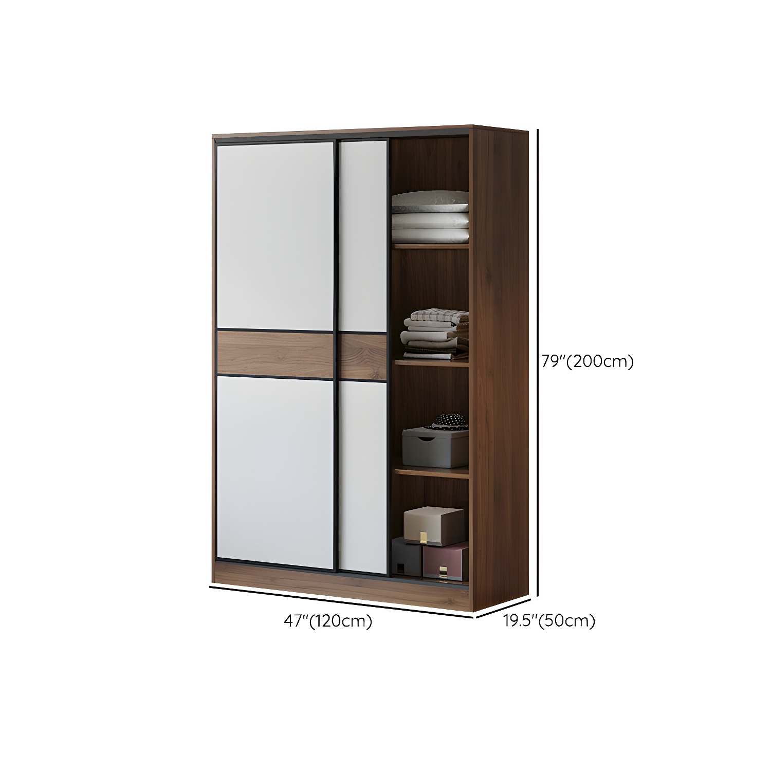 Modern Brown Wood Wardrobe Armoire with Sliding Doors, Shelves, and Clothing Rod - image 12
