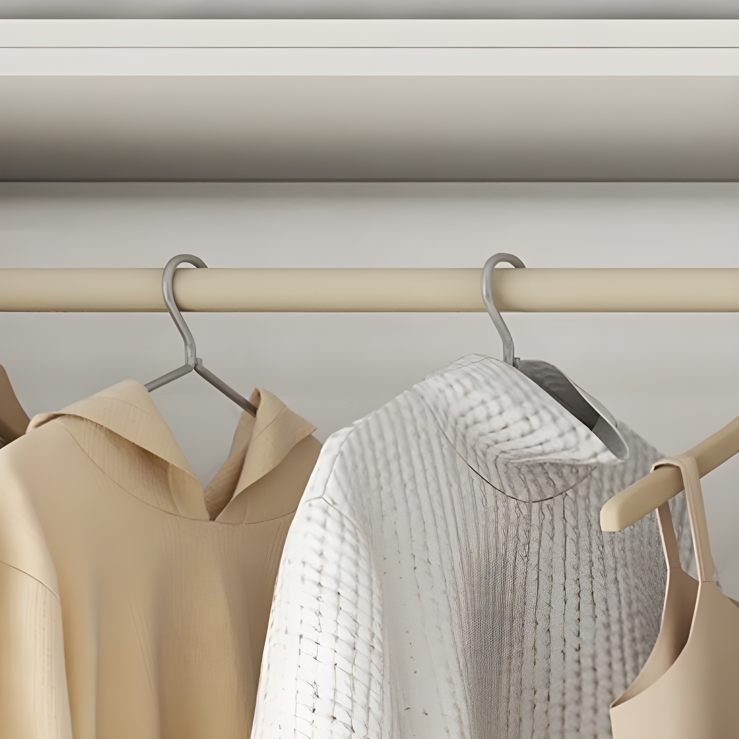 Modern white wood wardrobe armoire with hinged doors, clothing rod & shelves - image 8