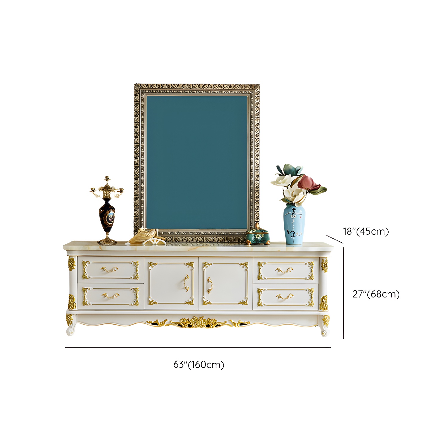 4 Drawers Contemporary Media Console Wood White TV Stand Console - image 11