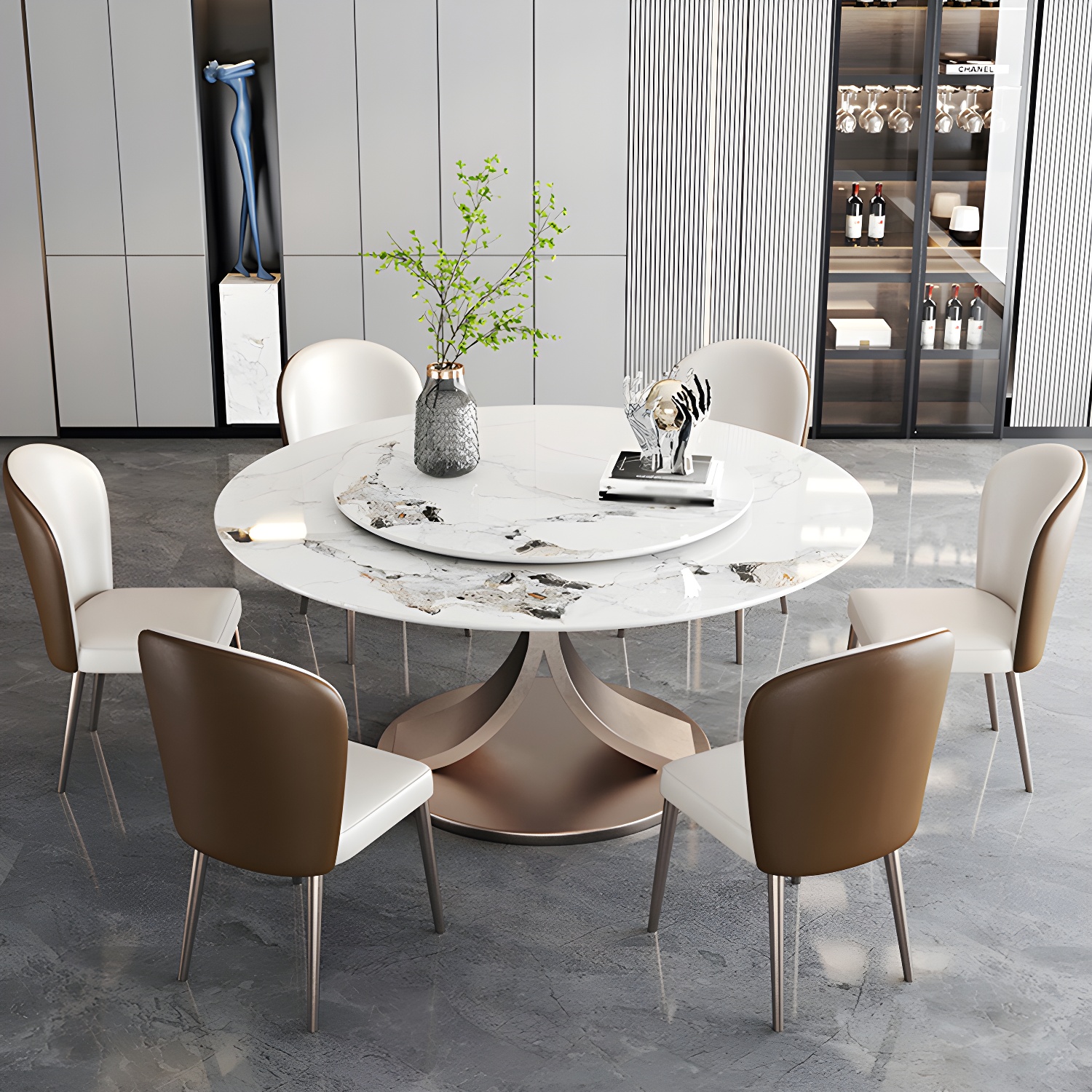 Modern 1/4/7 Pieces Dining Table Set with Sintered Stone Top Stainless Steel Dinette Set