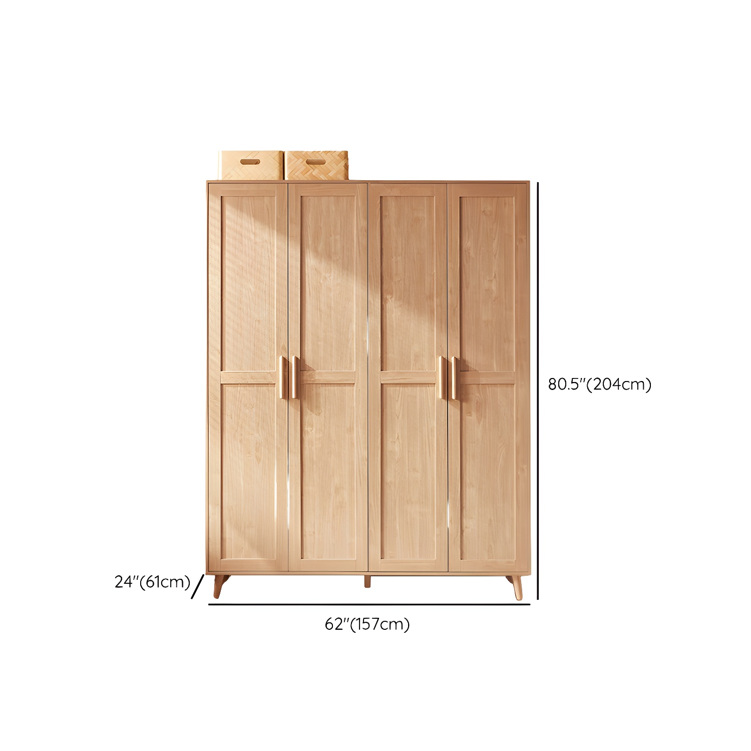 Modern Natural Wood Wardrobe Armoire with Clothing Rod, Shelves, and Soft-Close Drawers - image 17