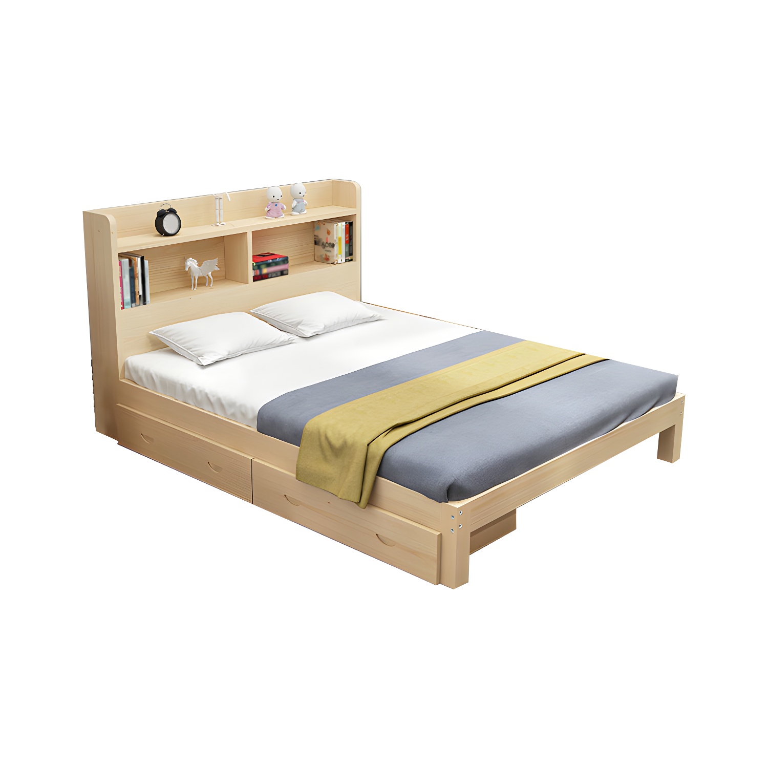 Nordic Solid Wood Bookcase Included Bed Frame Upholstered 2-Drawer Bed Frame - image 5