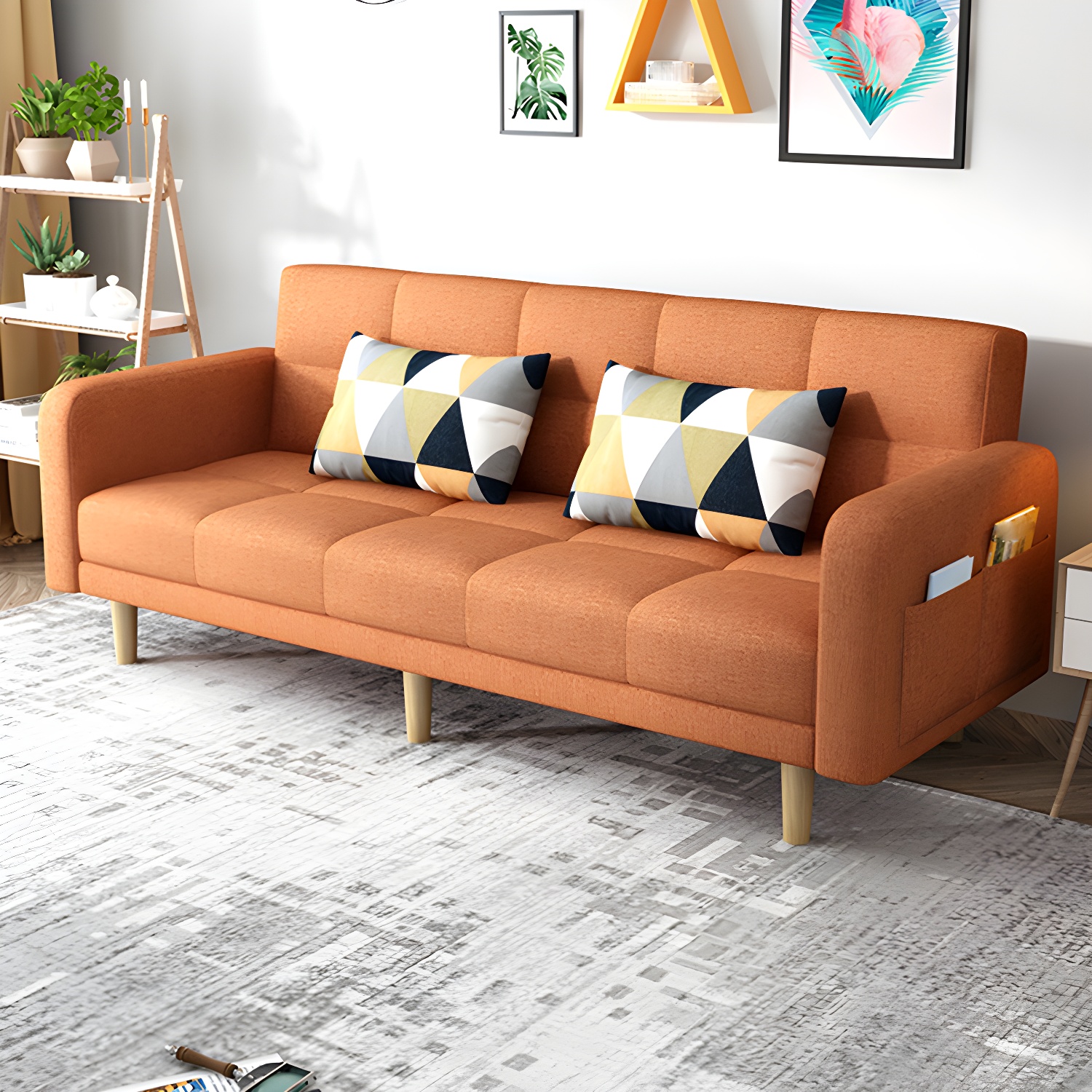 Modern Linen Tufted Sofa Bed 31"H Convertible Sofa with Square Arm - image 7