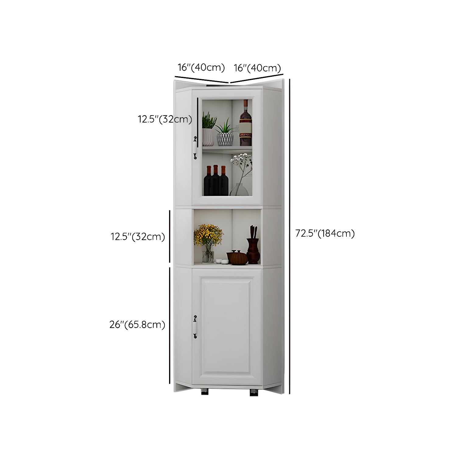 Modern White Corner Accent Cabinet with Glass Doors and Adjustable Interior Shelves - image 12