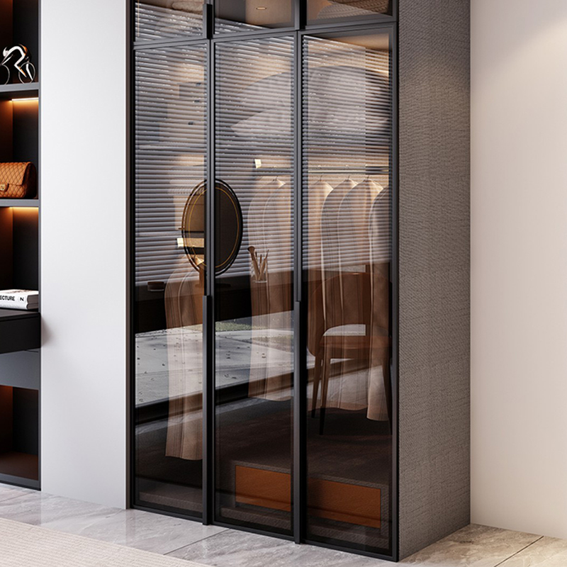 Chestnut Contemporary Lumber Cabinet Armoire with Soft Close Drawer, Soft Close Door, Interior Shelves, and Hanging Rod