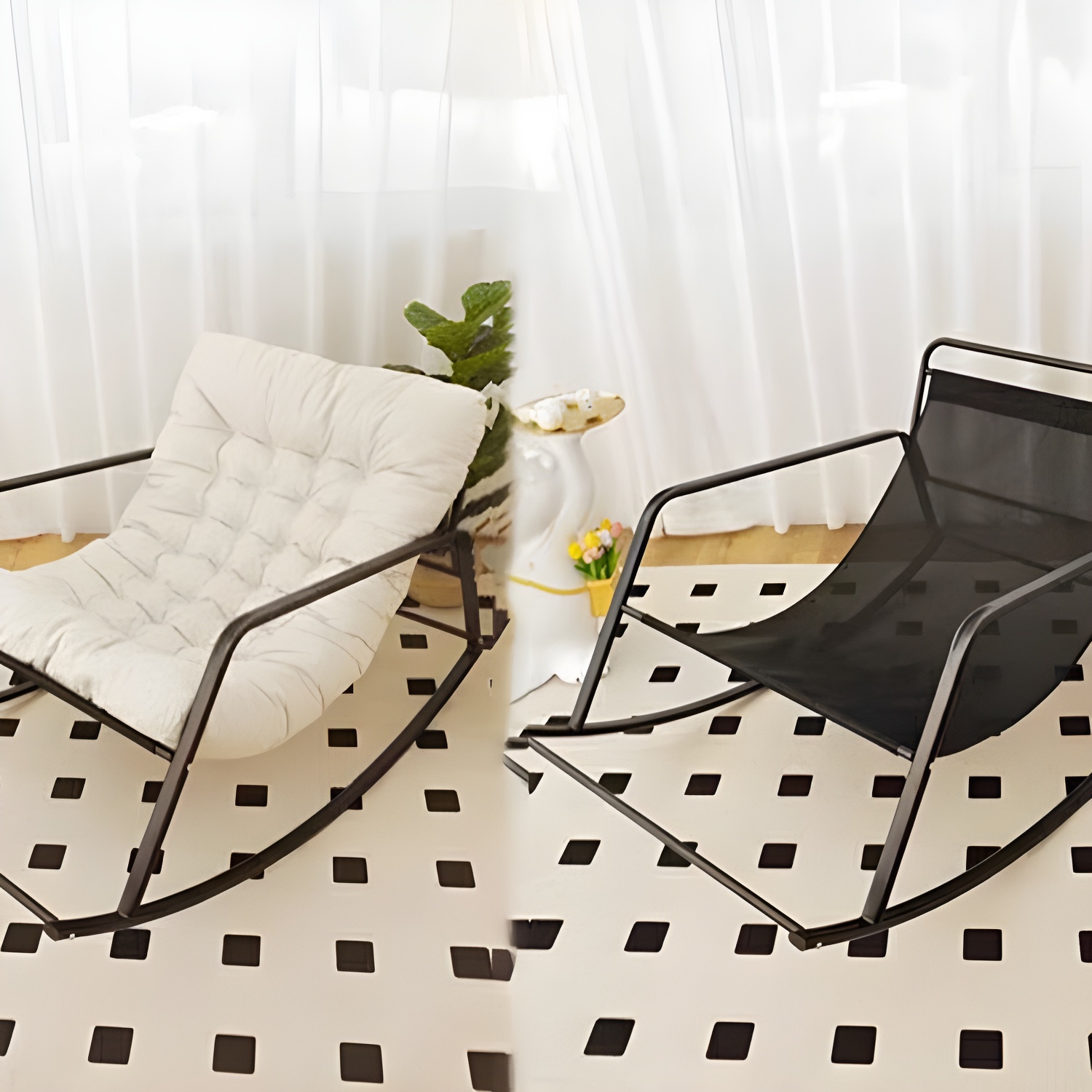 Modern Indoor Rocking Chair with Track Arms, Spindle Back and Metal Legs - image 8