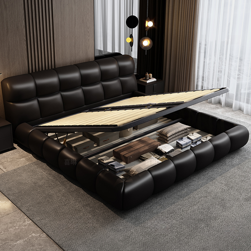 Tool-Free Assembly Padded Frame Rectangle Genuine Leather Solid Color Sponge Pallet Bed Frame for Living Room, Lift Up Storage Included/Not Included - image 10