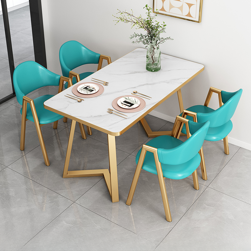 Glamorous Stone Top Sleigh Base Dining Table Set