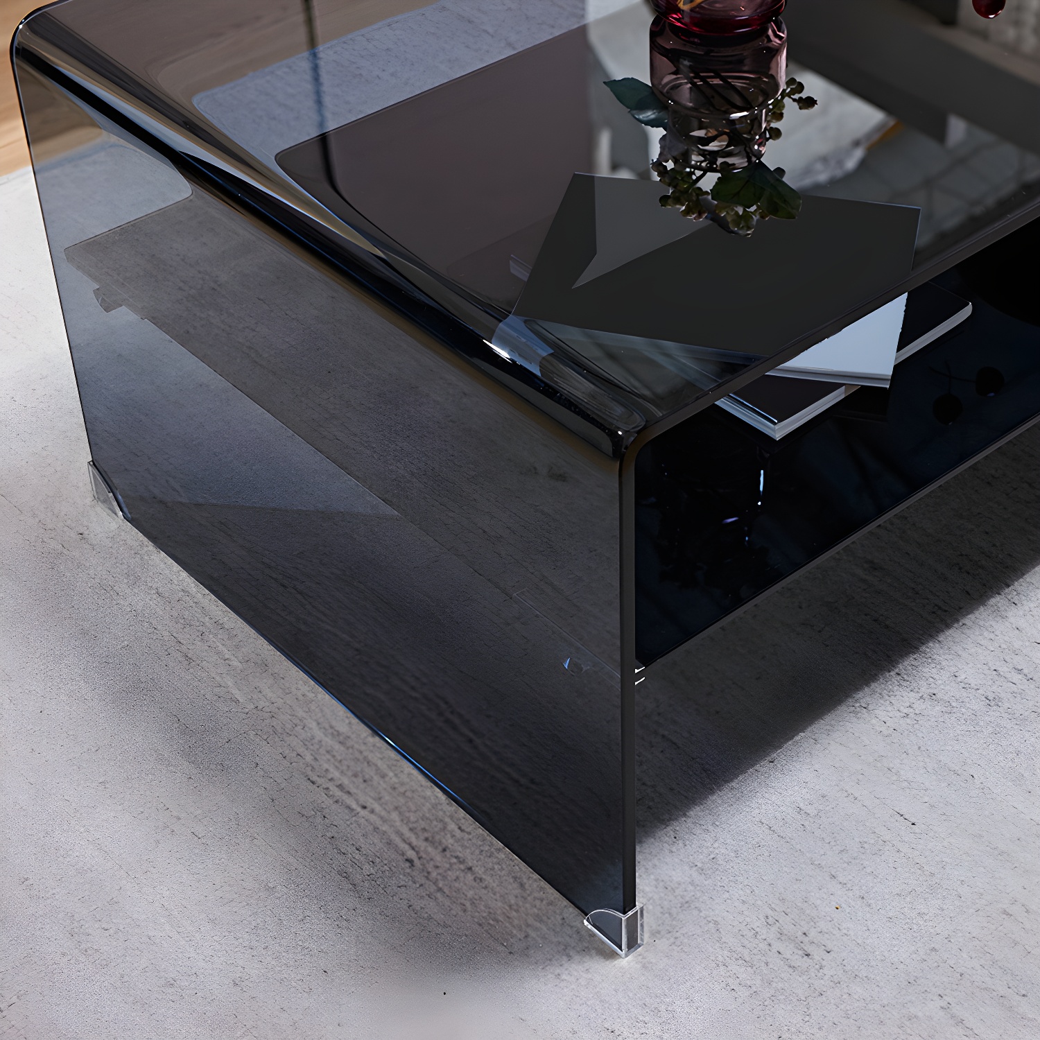 Sled Single Coffee Table Glass Modern Black/White Rectangular Cocktail Table - image 7