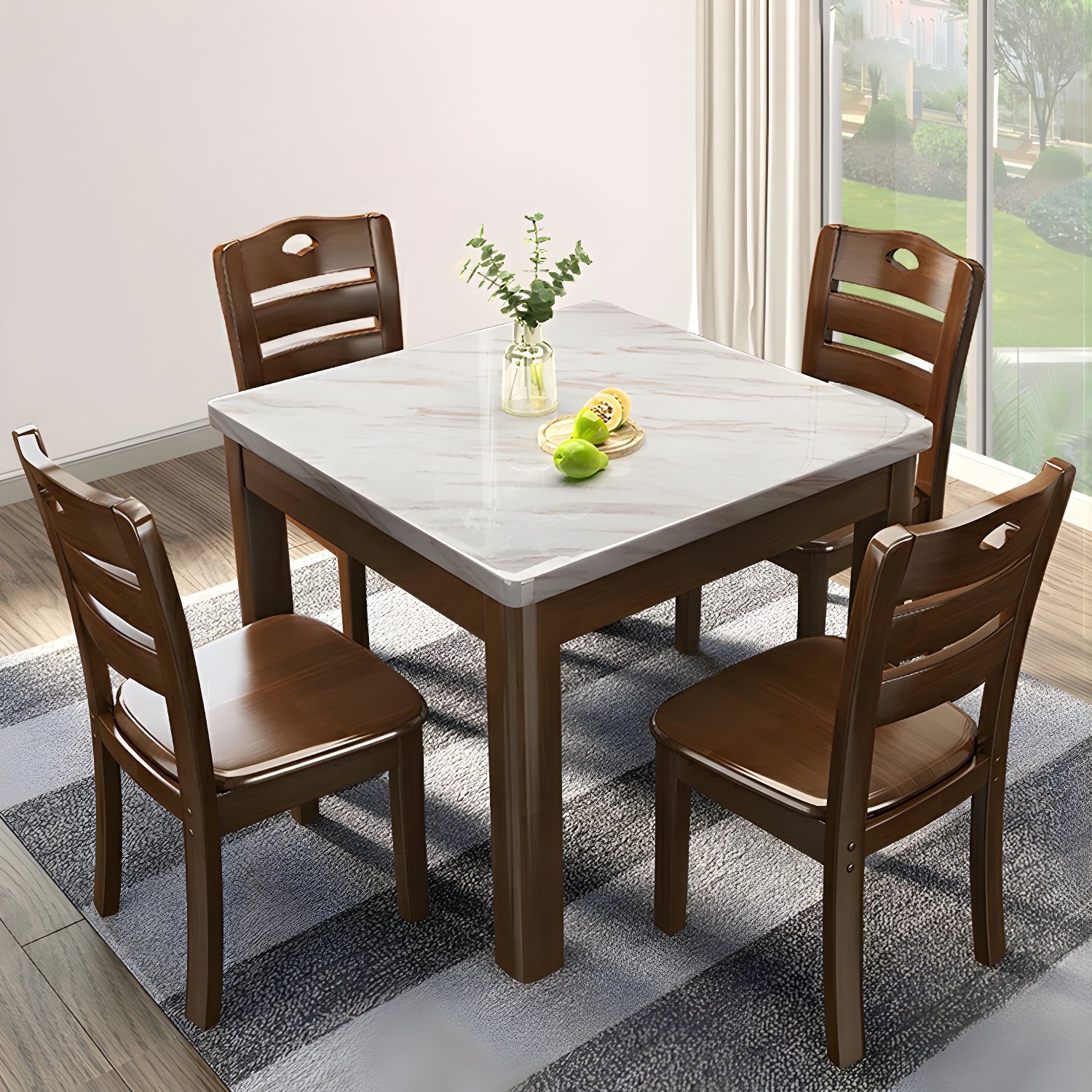 Square Marble Dining Table Set 1/5 Pieces with Solid Wood Base for Kitchen - image 11
