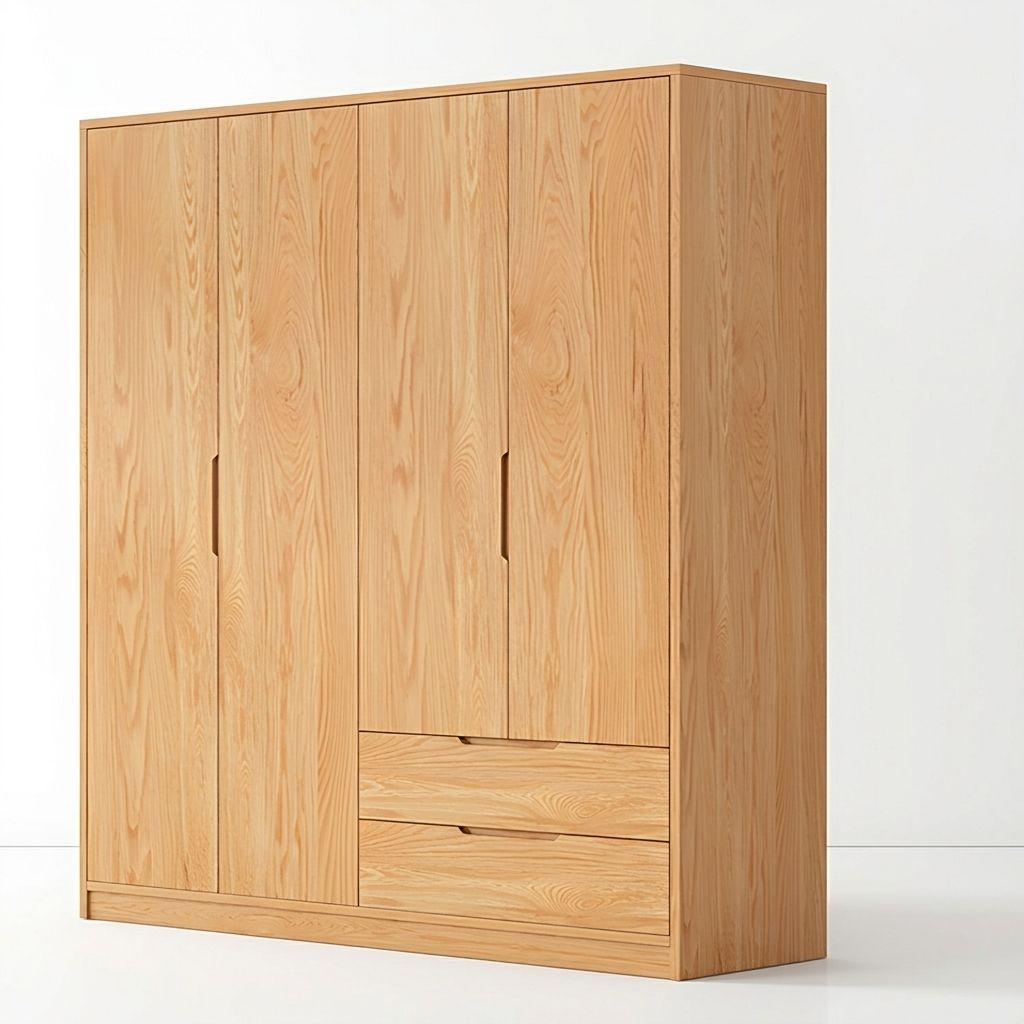 Modern Natural Wood Wardrobe Armoire with Sliding Doors, Drawers, and Shelves - image 35