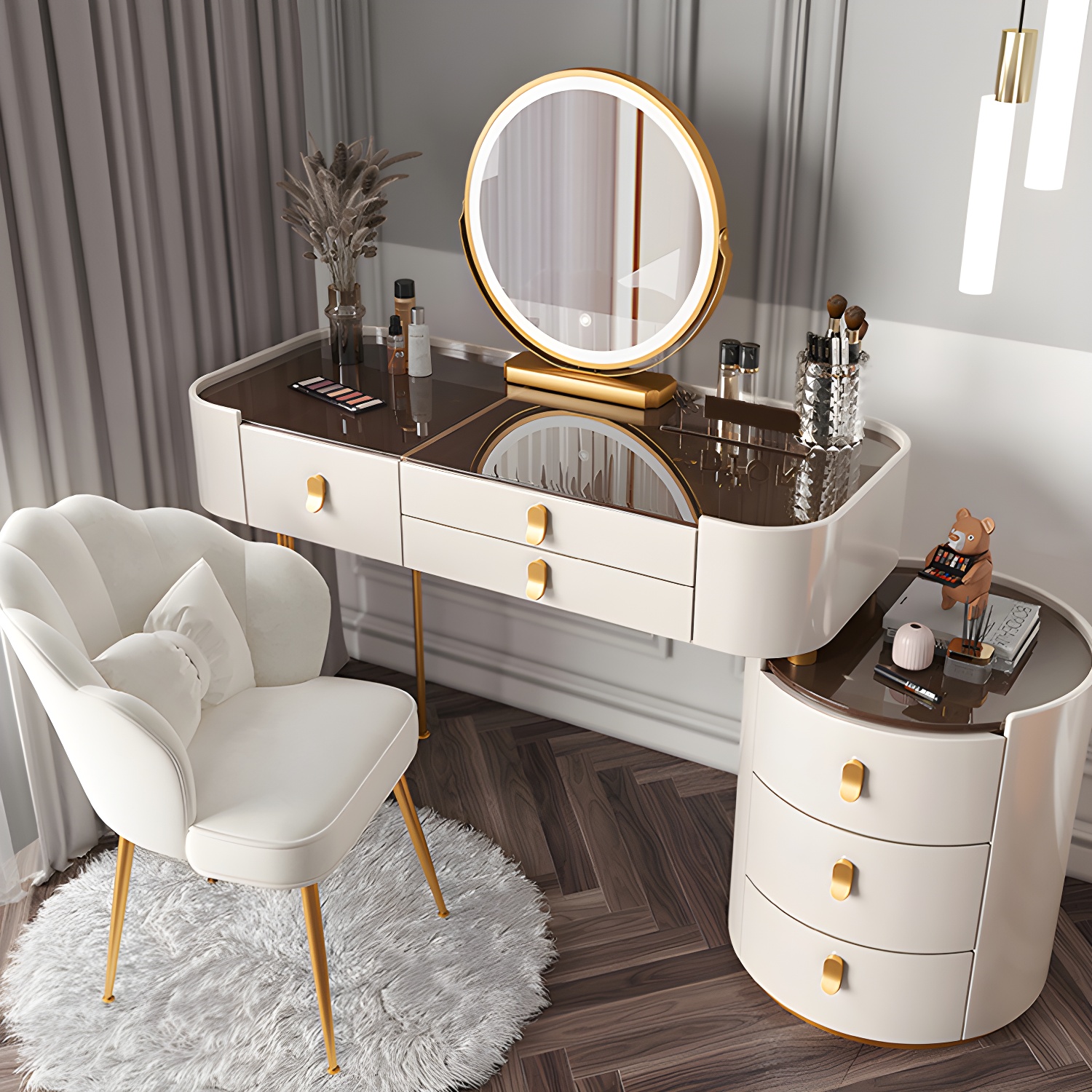 Glass/Stone Dresser Modern Make-up Vanity with 5/6 Storage Drawers - image 5