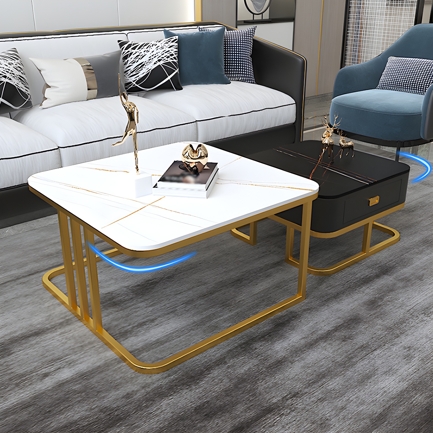 Round Slate/ Glass Coffee Table Frame 2 Nesting Cocktail Table with Storage - image 18