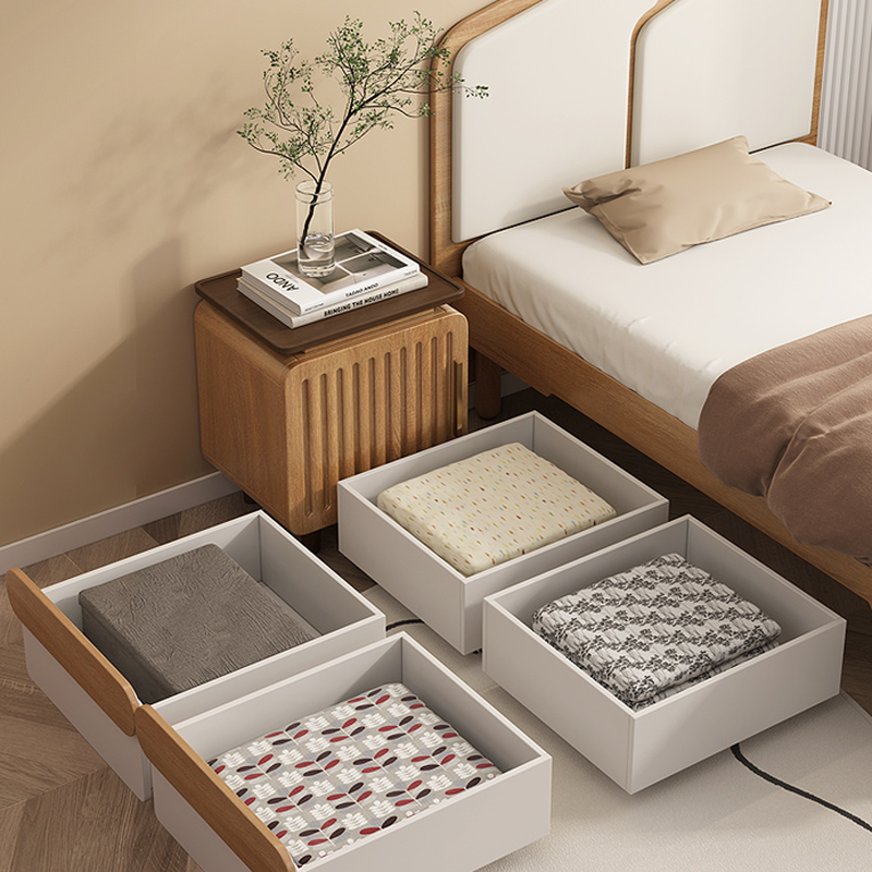 Contemporary Storage Included Panel Bed with Leg and Natural Wood Slat for Bedroom - image 5