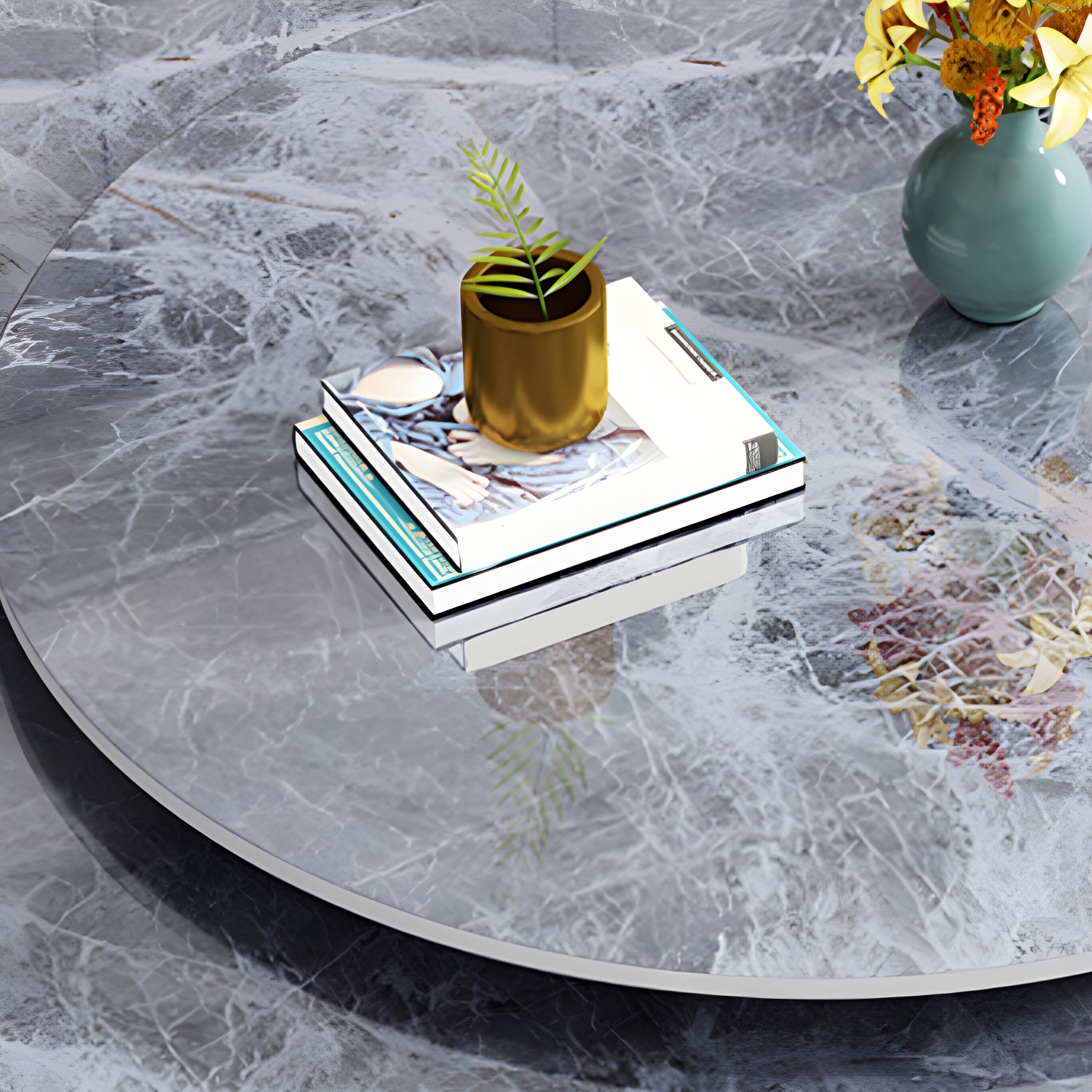 Round Stone Turntable Table Minimalist Furniture with Pedestal Base - image 10