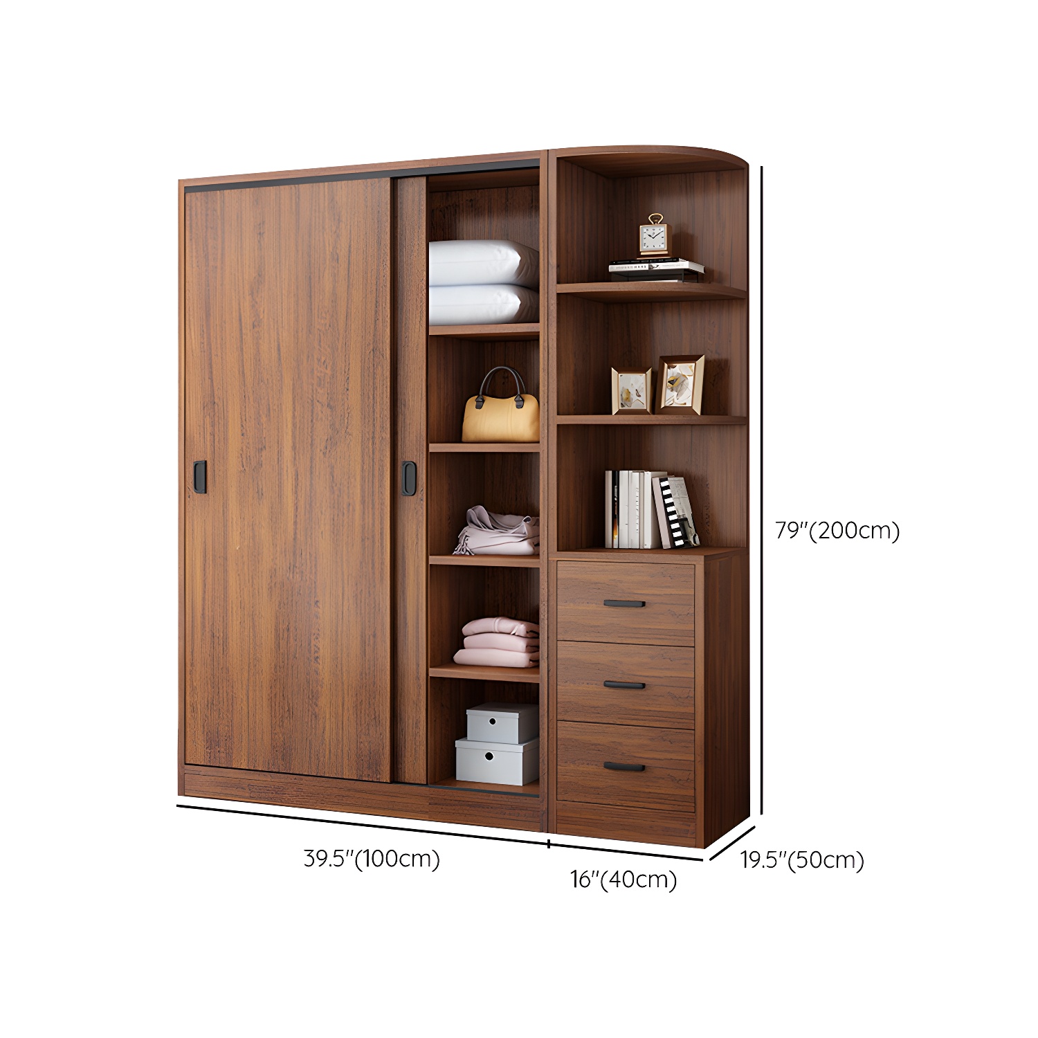 Solid Wood Frame Wardrobe Freestanding Wardrobe with Sliding Doors - image 18