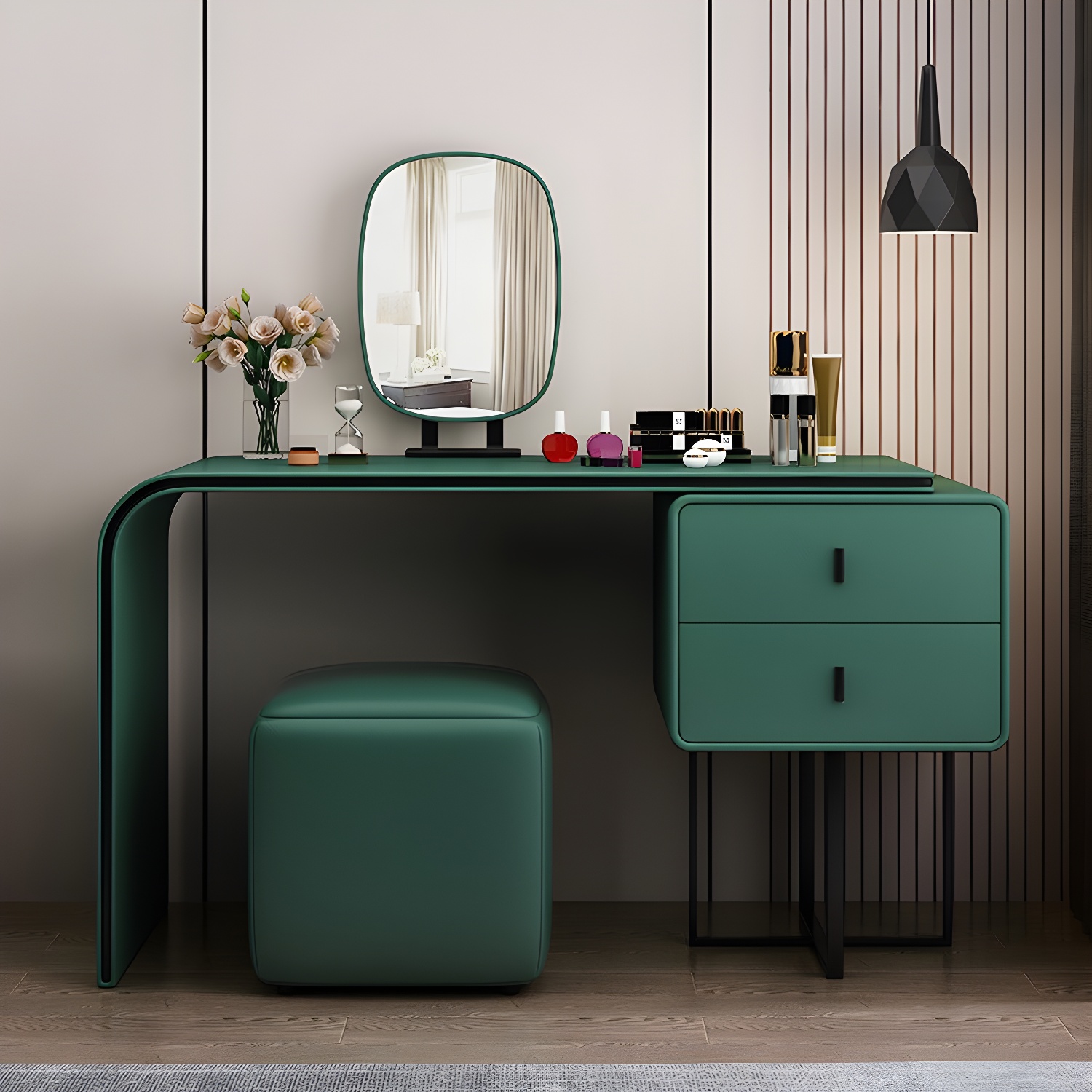 Glam Style 2-Drawer Solid Color Dressing Table Mirror Make-up Vanity - image 8