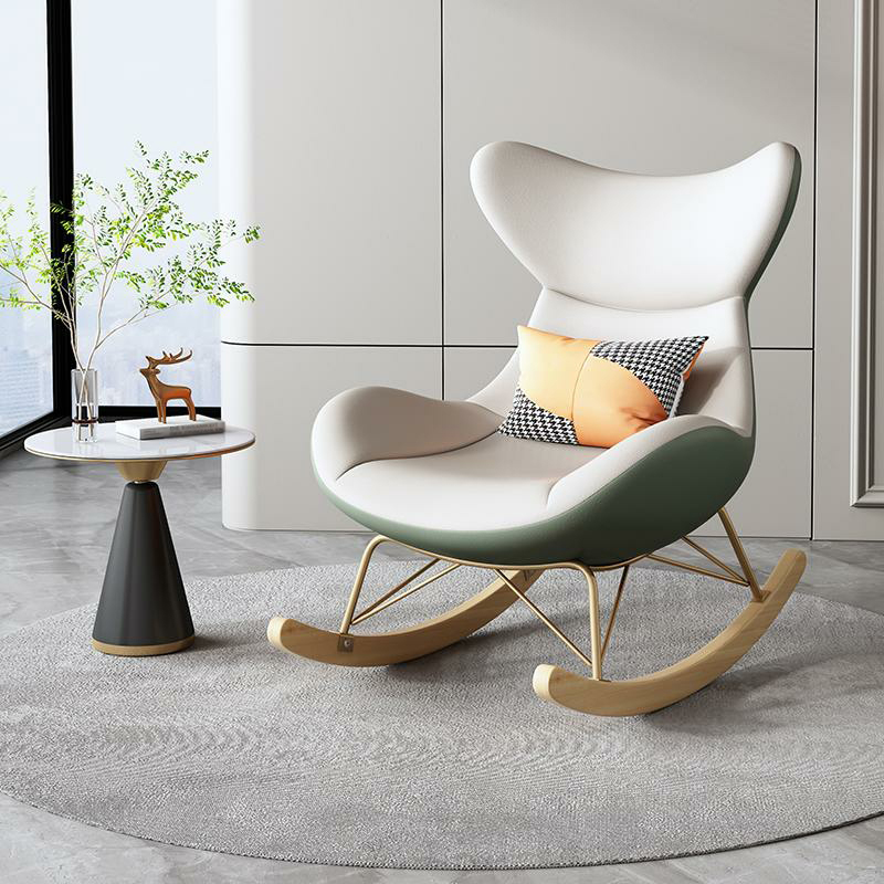 Modern Non-Scratch Armless Indoor Solid Wood Faux Leather Rocking Chair