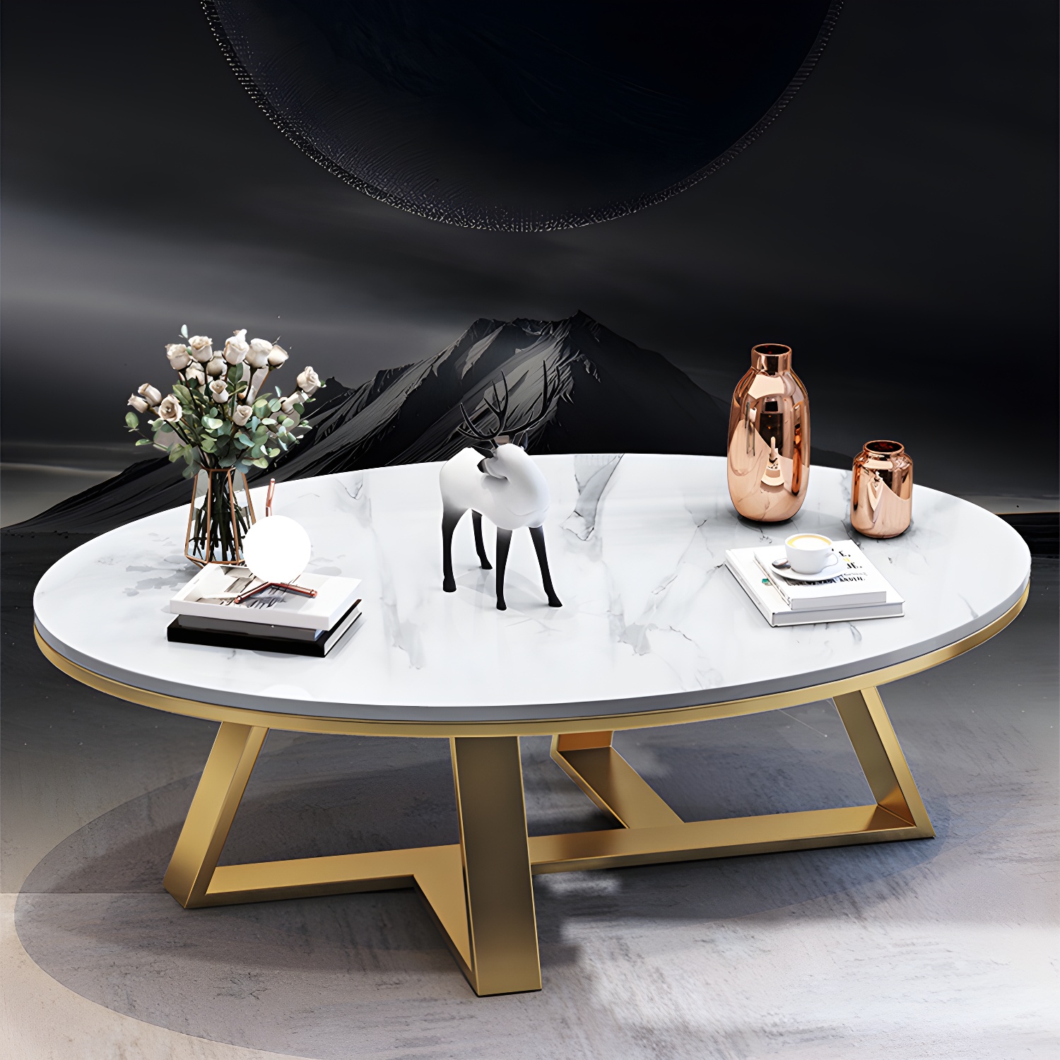 Slate Oval Coffee Table Minimalist Coffee Table for Living Room - image 9