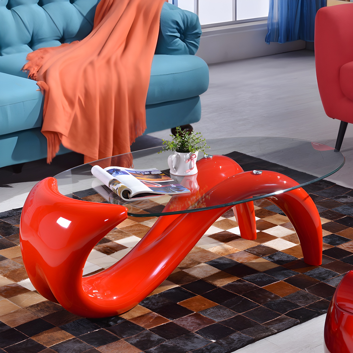 Glass Top Cocktail Table Oval Modern Minimalist Coffee Table - image 4