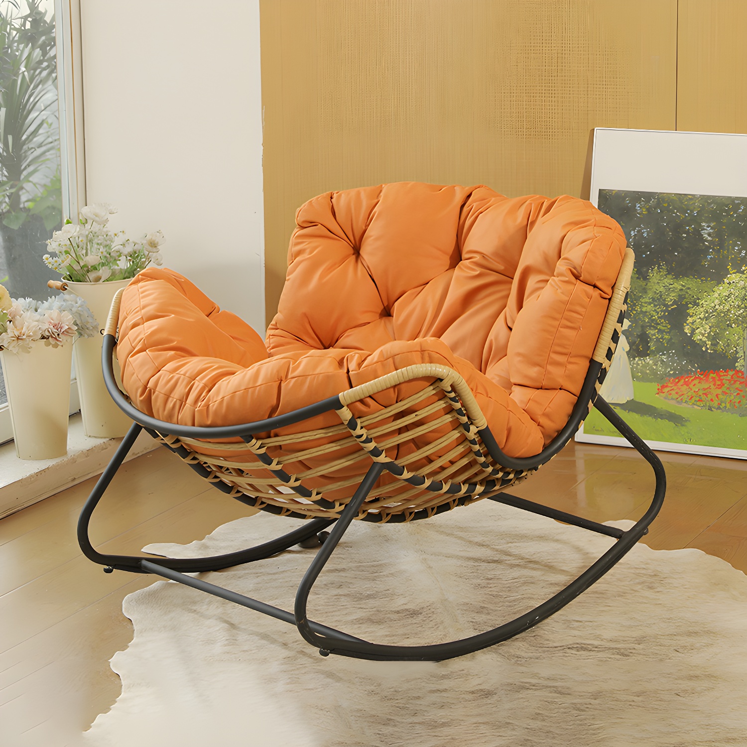 Modern Metal Upholstered Rocking Chair with Removable Back Cushion - Perfect Addition to Your Porch - image 3