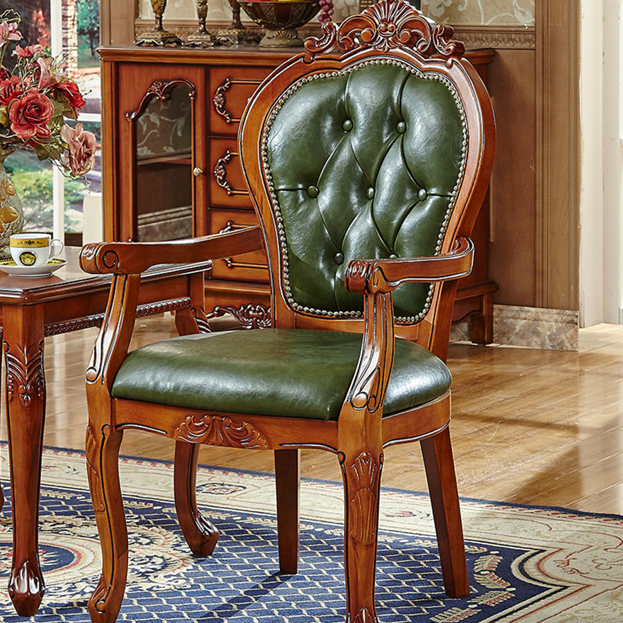 Steady Bordered Leather Upholstered Side Chair/Arm Chair with Wooden Legs and Nailhead Embellishment for Dinette in a Nordic Style - image 5