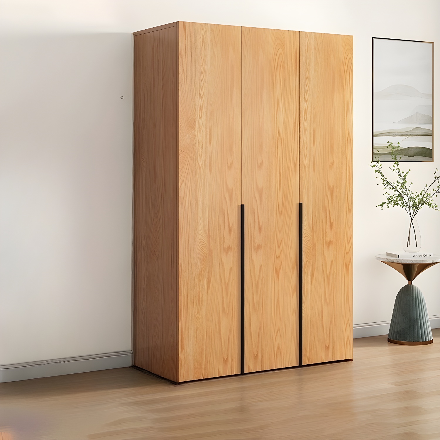 Modern Natural Wood Pine Armoire with Clothing Rod & Shelves - image 3