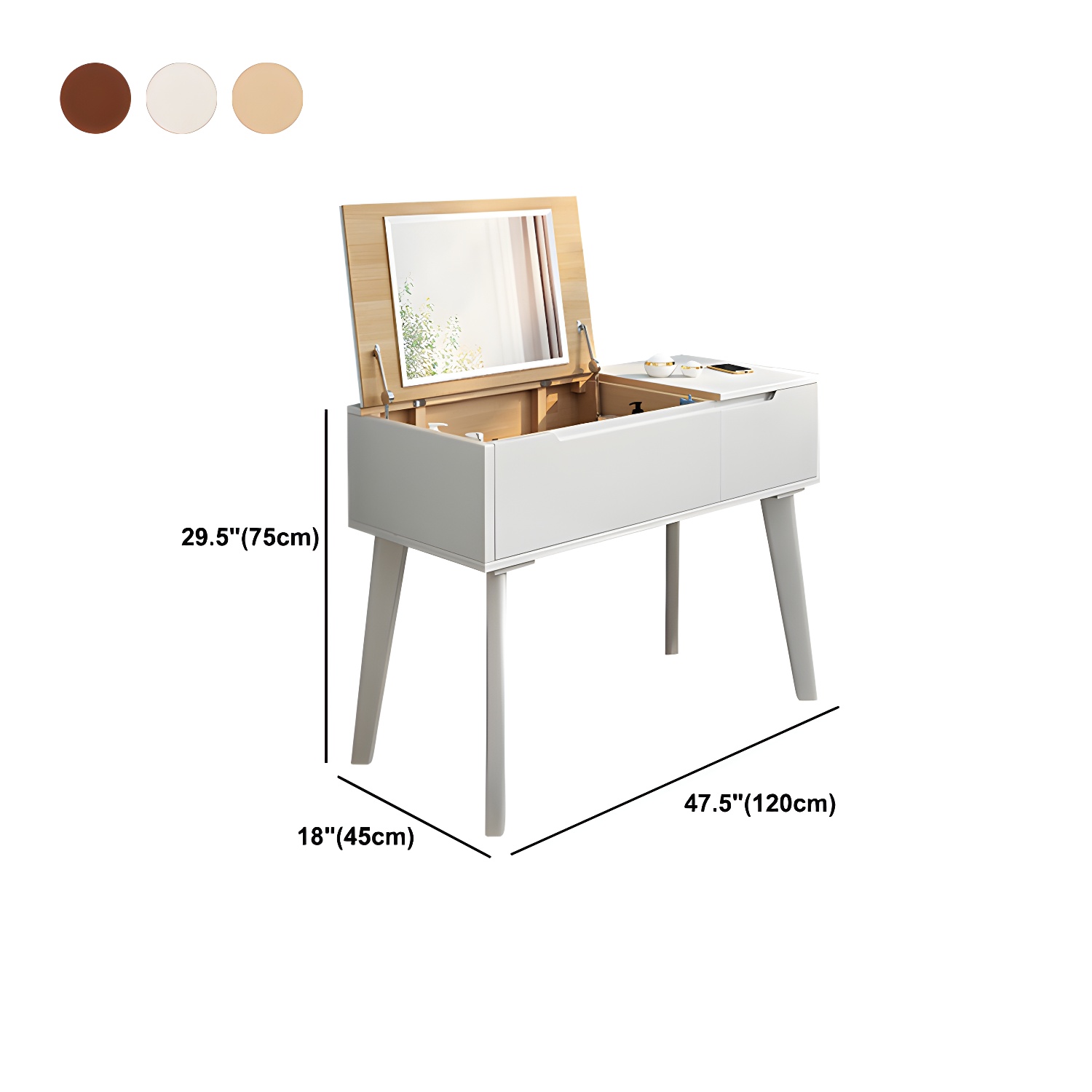 Solid Wood Vanity Dressing Table Scandinavian Flip-Top Vanity Desk - image 15