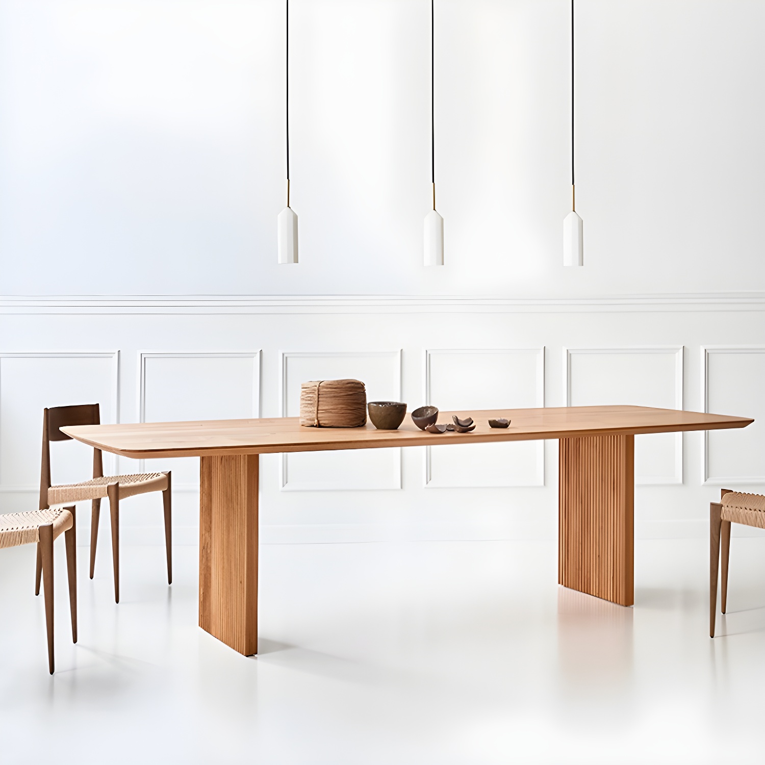 Pine Solid Wood Dining Site Table Modern Rectangle Double Pedestal Dining Table - image 4