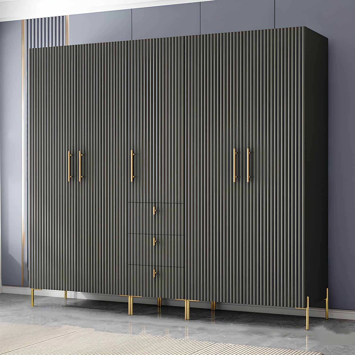 Modern 3-Cabinet Feature Wood Wardrobe Armoire with Hinged Door Mechanism - image 3