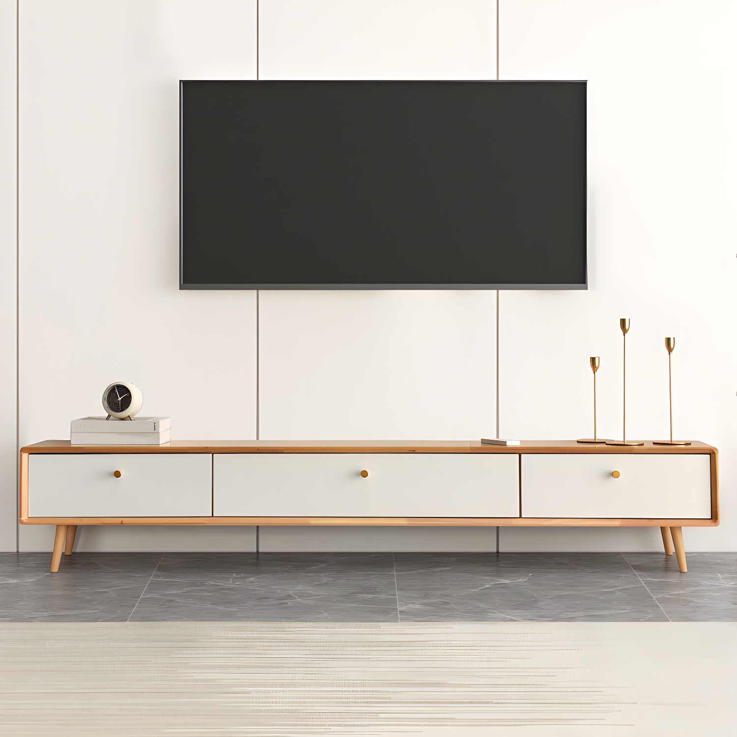 Solid Wood 13.78" H TV Stand Nordic 2 Drawers TV Stand Console - image 5