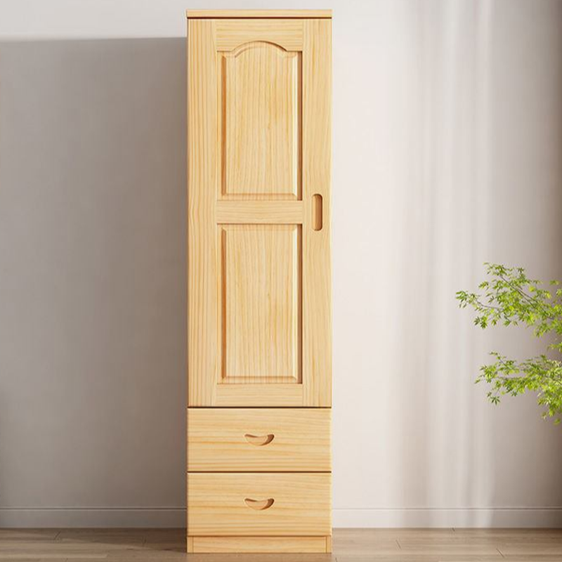 Natural Finish Minimalist Natural Wood Cabinet Armoire with Soft Close Drawer, Soft Close Door, Interior Shelves, and Clothing Rod