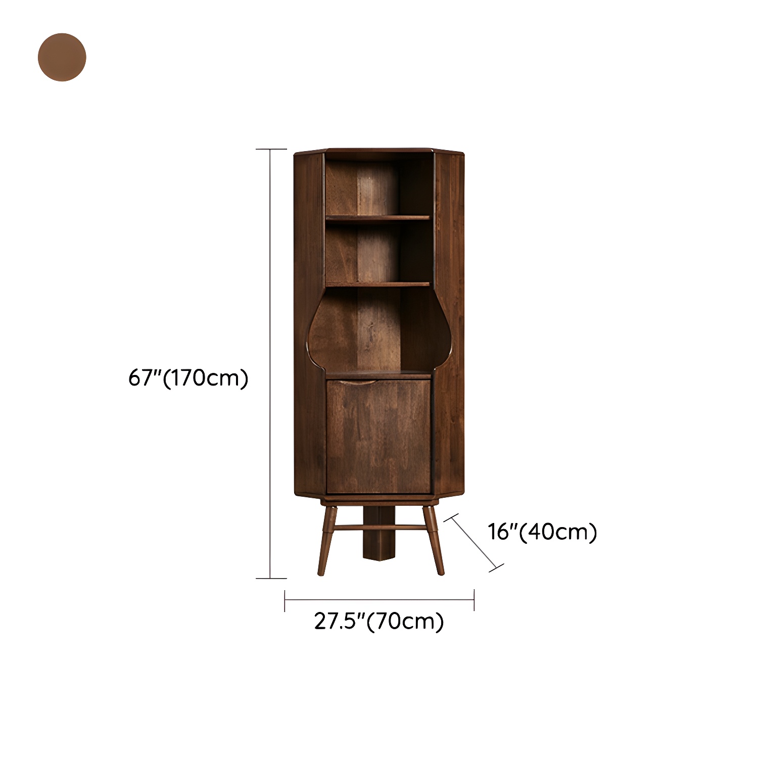 Corner Mid-Century Modern Accent Cabinet with Wood Countertop, Glass Doors, and 5 Shelves - image 16