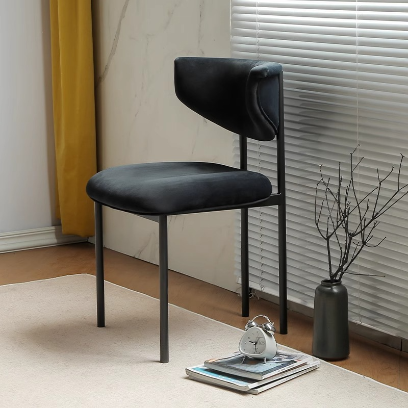 Scandinavian Side Chair with Uncovered Back, Upholstered, Ink/Gilded Metal Legs - image 3