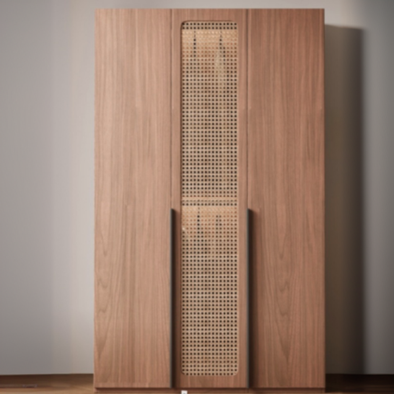 Cocoa Minimalist Natural Wood Wardrobe Closet with Compartments, Soft Close Door, Interior Shelves, and Clothing Rod