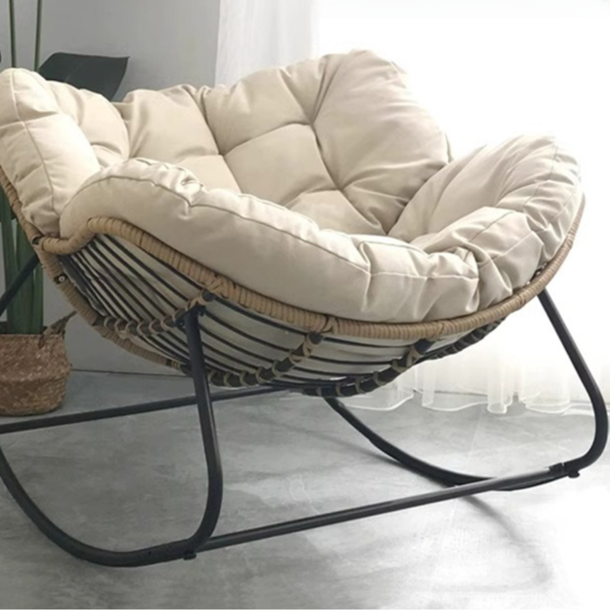 Midnight Black/Chalk/Cocoa Ergonomic Rocking Chair Couch with Rear Back, Stationary - image 11