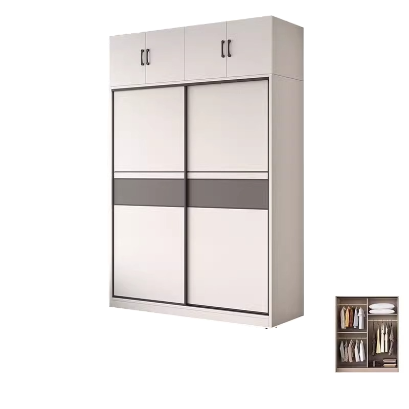 White Minimalist Manufactured Wood Wardrobe Closet with Interior Shelves and Clothing Rod - image 11