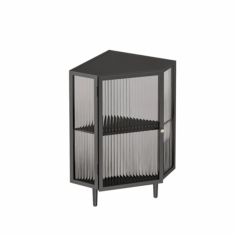 Sophisticated Steel Corner Accent Cabinet with Glass Doors and Cabinets Included