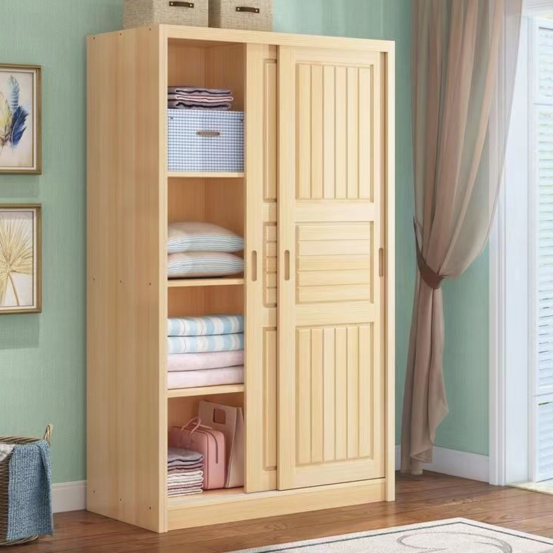 Natural Finish Contemporary Manufactured Wood Wardrobe Closet with Soft Close Door, Interior Shelves, and Clothing Rod