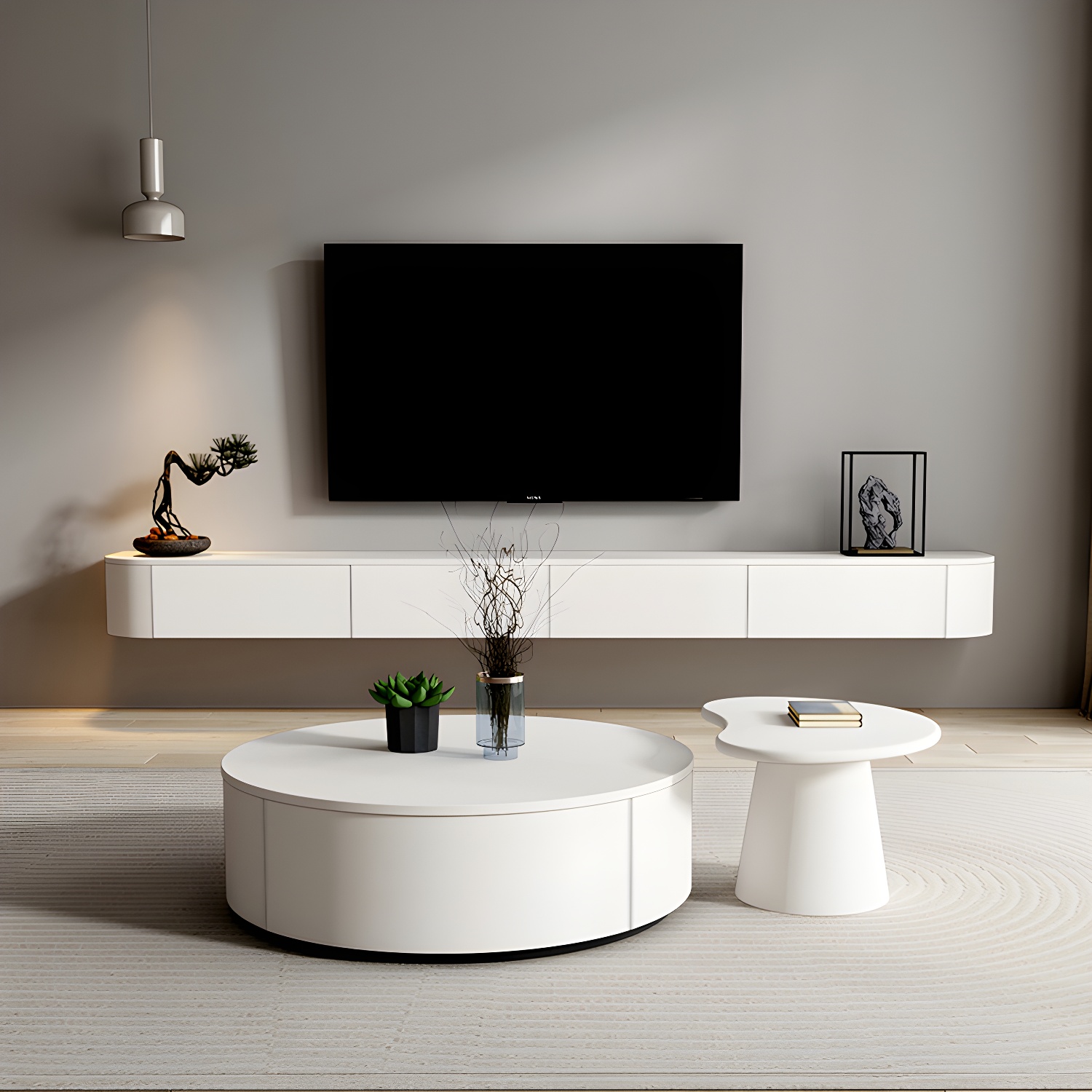 Modern White TV Media Stand Floating TV Stand Console with Drawers for Living Room - image 12