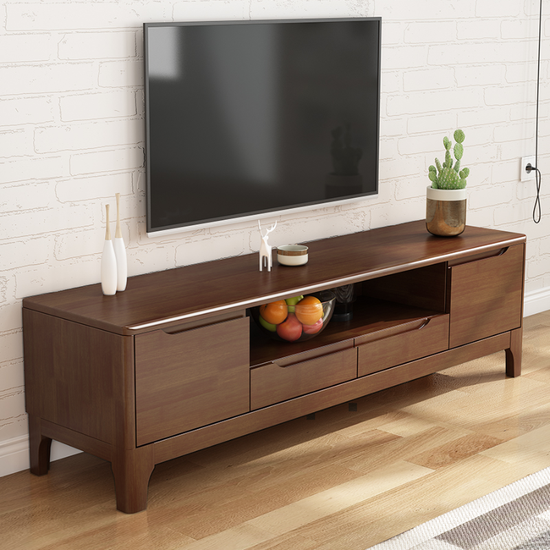 Art Deco Natural Wood TV Stand with 2 Drawers, 2 Cabinets, and Visible Storage - image 7